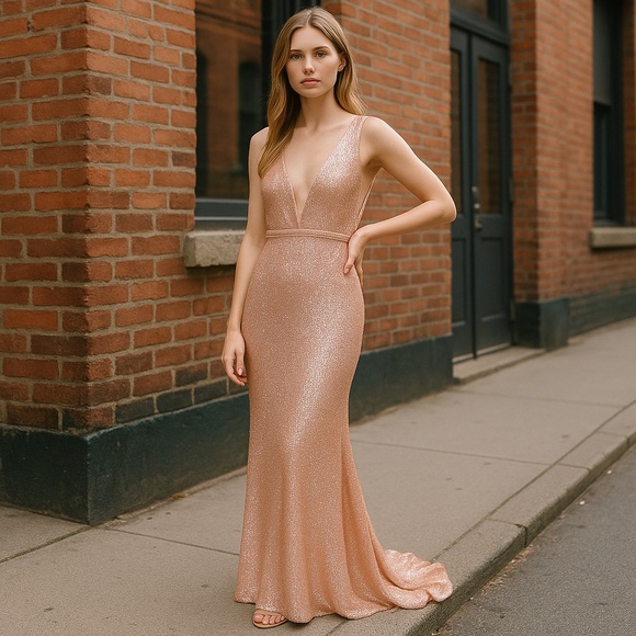 Jovani Dresses & Skirts - Jovani rose gold size 6 Elegant Pink Sequin Evening Gown